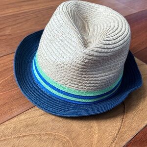 GAP Kids Tan Fedora with Blue and Green Stripes